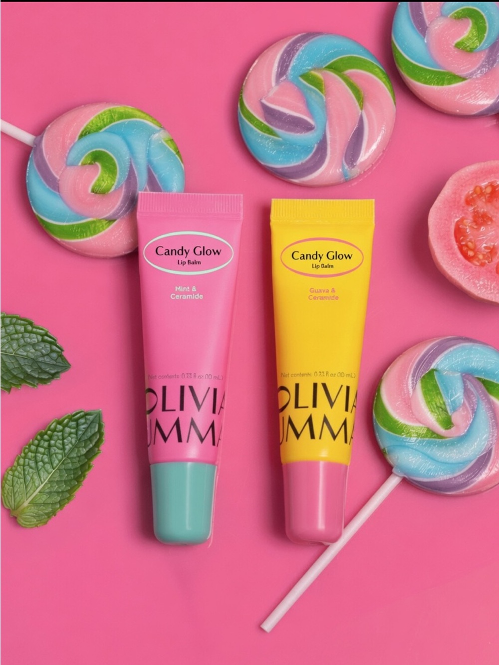 Olivia Umma Duo Candy Glow Lip Balm Mini Size in Guava and Mint NIB